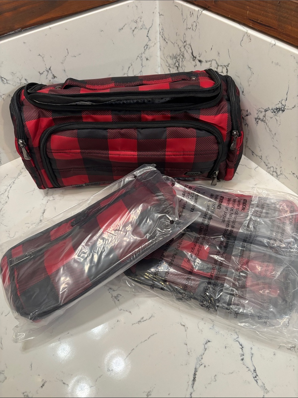 Lug Red Buffalo Plaid Travel 3 piece Dopp Kit Toiletry Bag